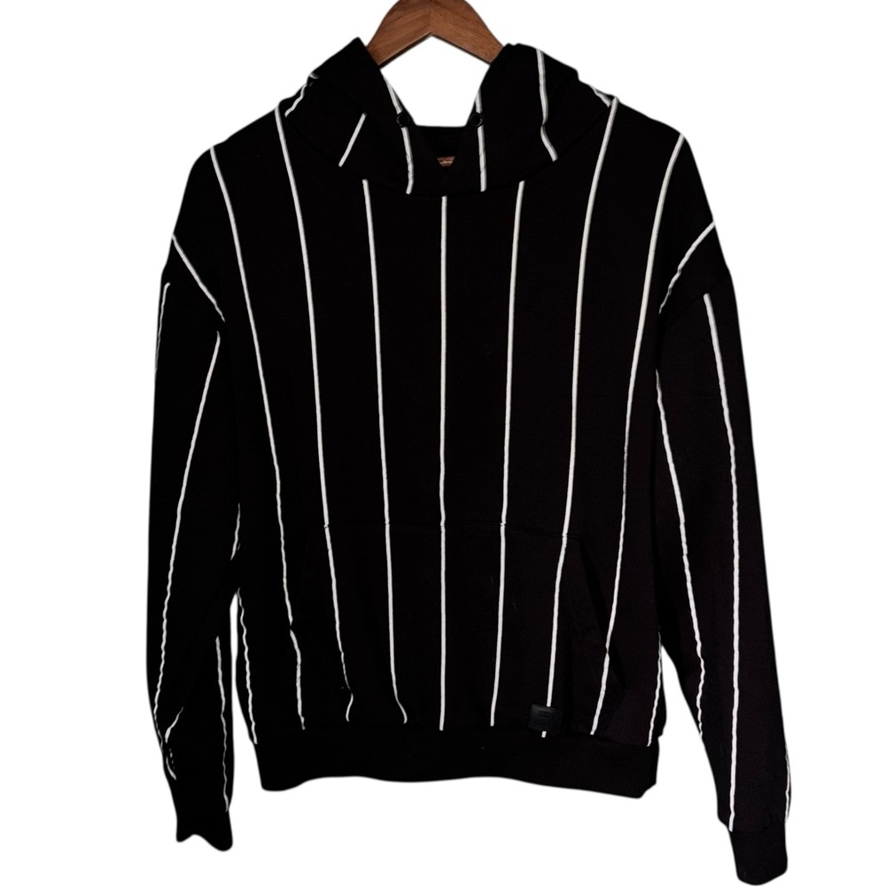 D&F Ricky Singh Black and White Striped Hooded Sweatshirt Size L